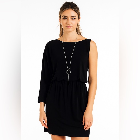 ZARA | Black Asymmetrical One Shoulder Sheath Dress - Picture 4 of 13